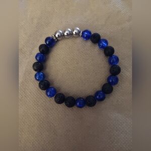 Elegant Blue and Black Beaded Bracelet